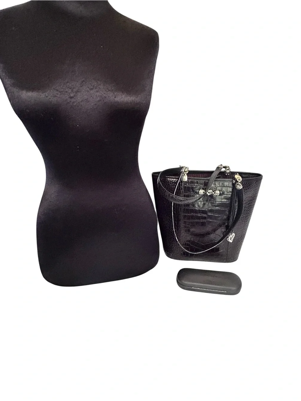Vintage Brighton Shiny Black Croc Embossed Leather Shoulder Bucket Bag Purse